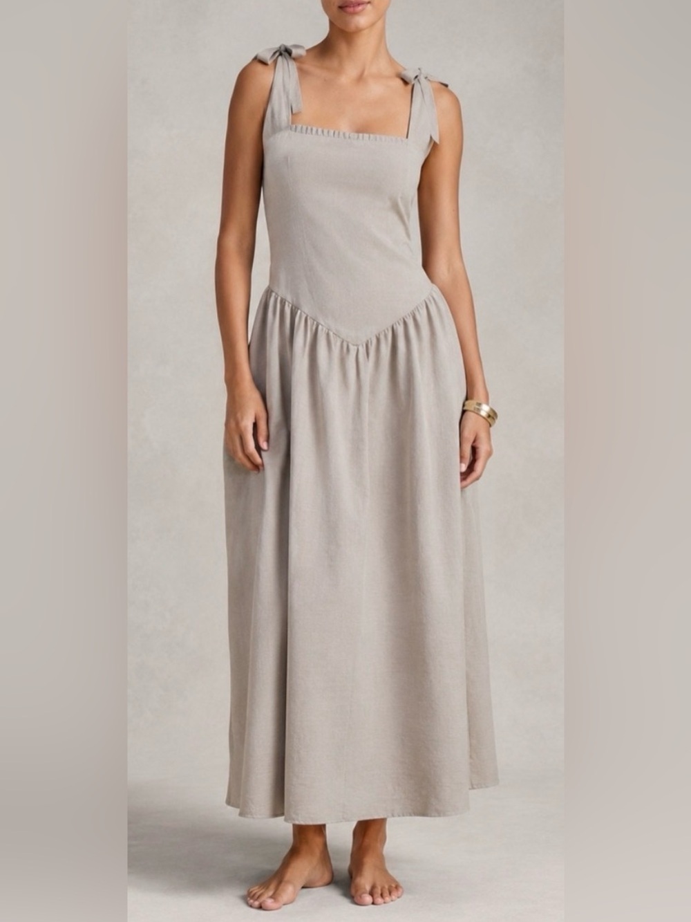Peixoto Harlow Dress Large Sand Burlap Drop Waist Tie Strap Midi Anthropologie